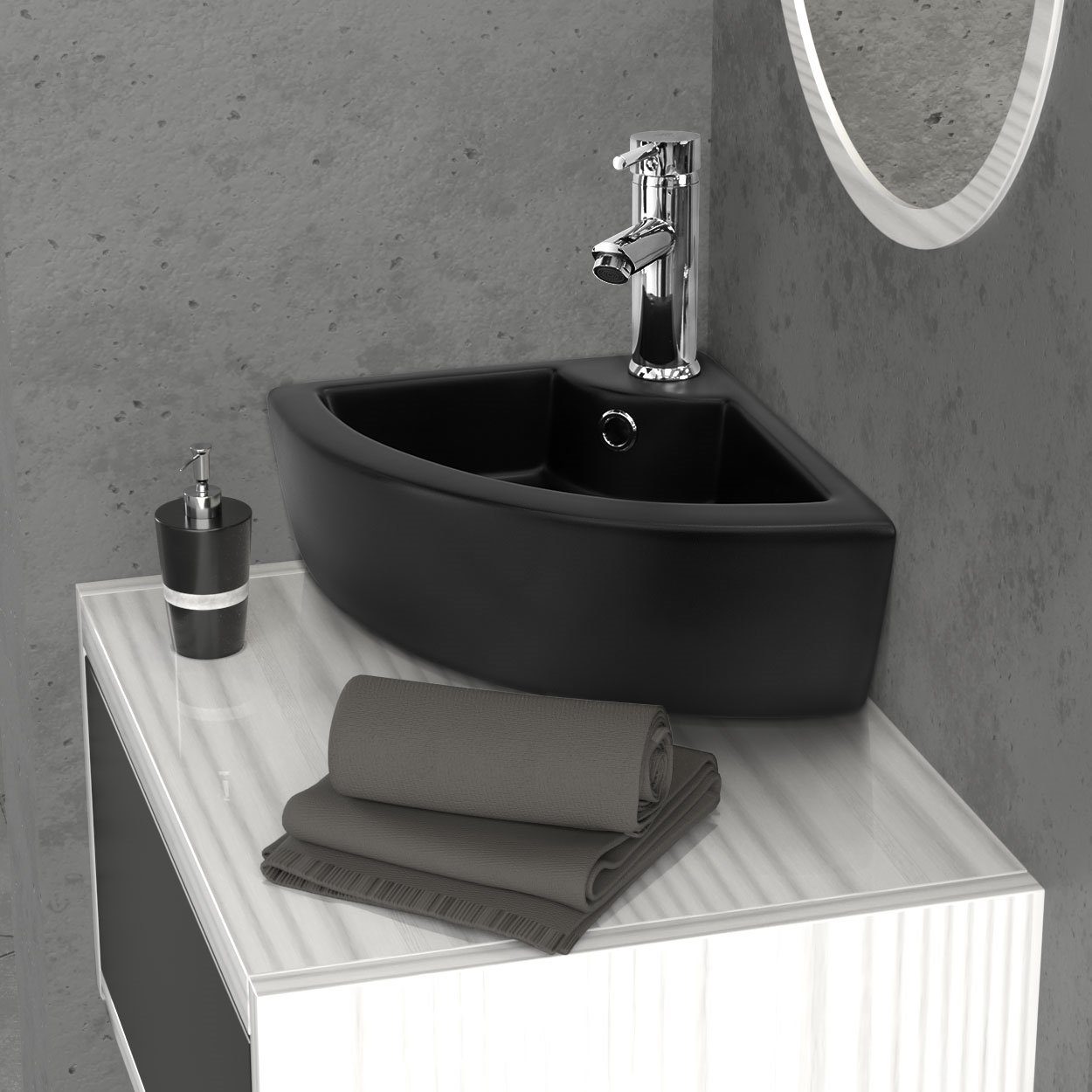 ML-DESIGN Waschbecken Waschbecken inkl. Ablaufagarnitur mit Überlauf 46x33x13 cm Schwarz