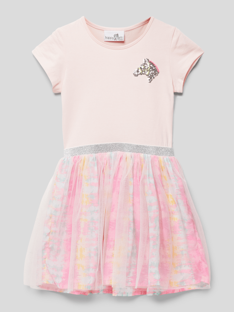 Minikleid mit ausgestellter Rockpartie in hellrosa