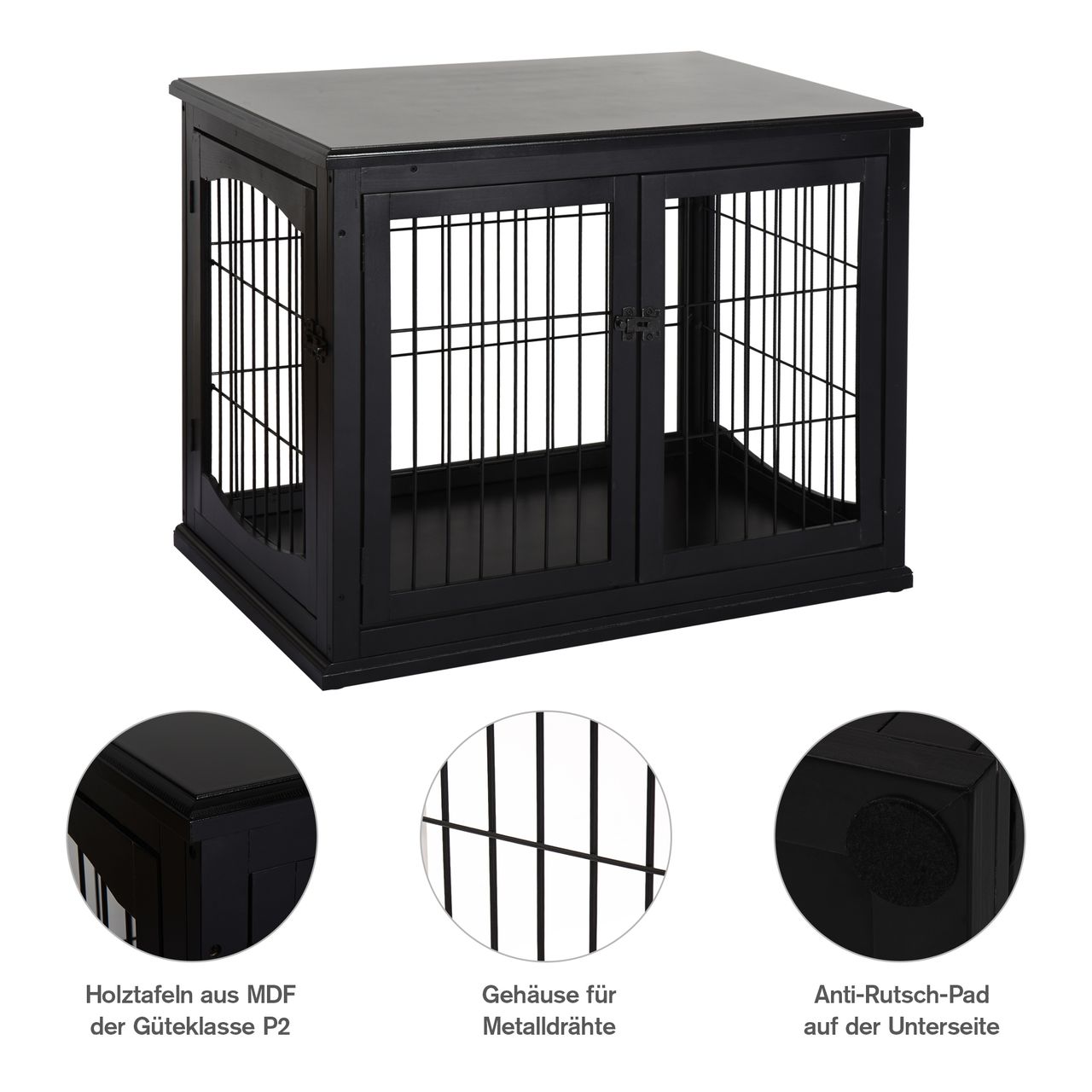 PawHut Hundehütte Hundehaus Transportbox für Innen Hundebox Tierkäfig Schwarz