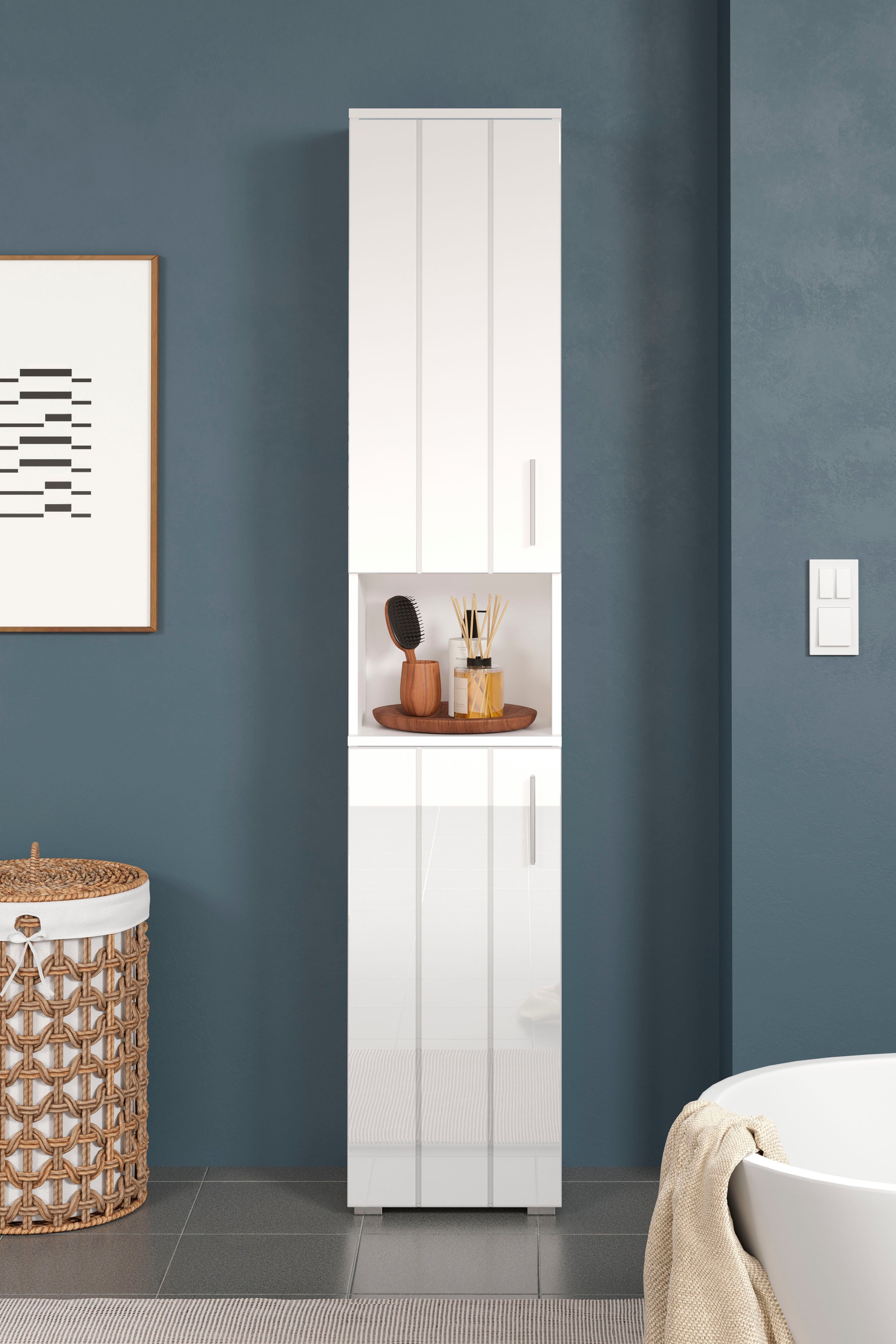 welltime Hochschrank Prag (1-St) Badmöbel mit wechselbarem Türanschlag, Breite 37cm