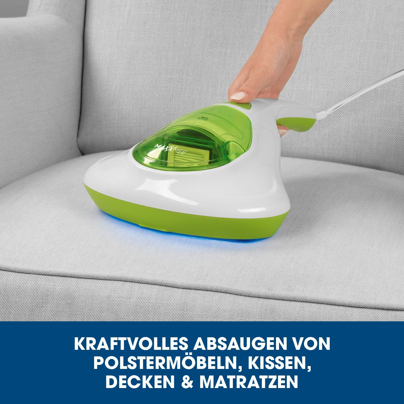 MAXXMEE Matratzenreinigungsgerät Milben-Handstaubsauger mit UV-C Licht, 300,00 W, limegreen
