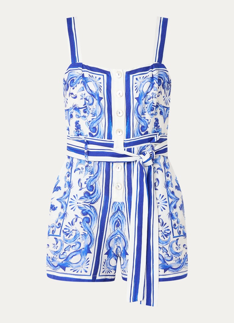 Farm Rio Garden Tiles straight fit playsuit with tie belt