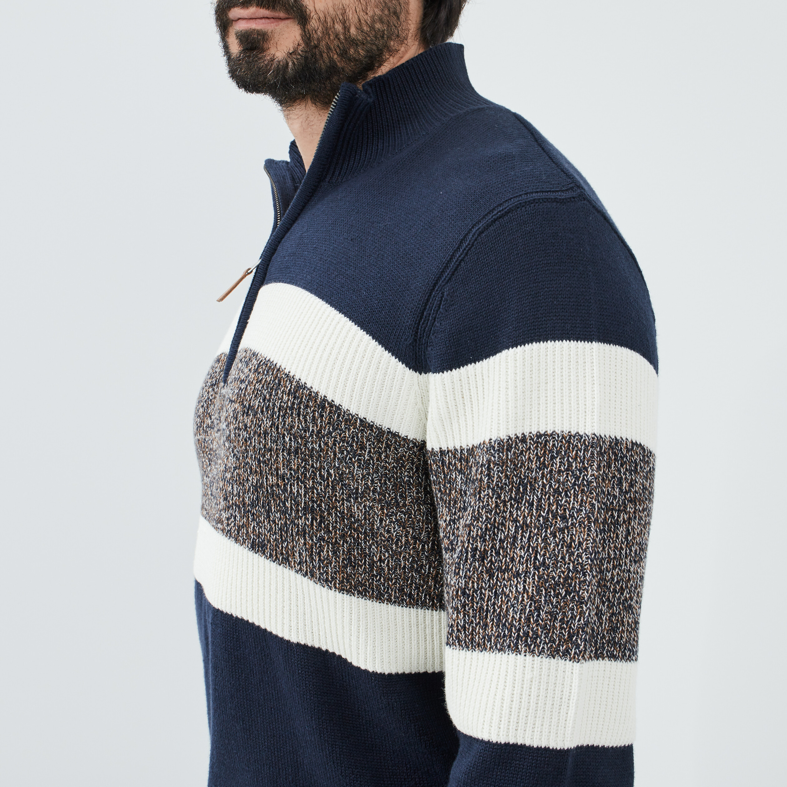 Pull avec col montant bleu marine homme | La Halle