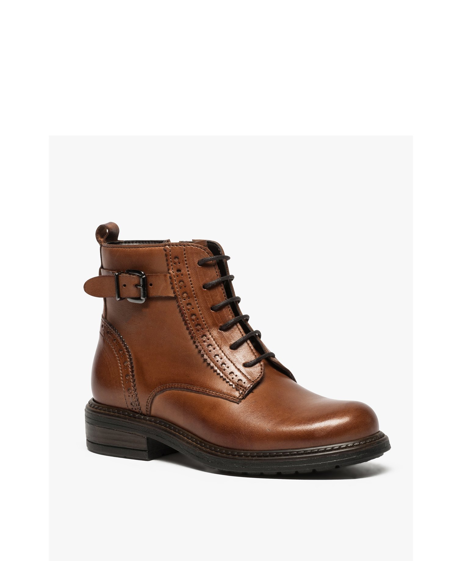 Boots fille zippées dessus cuir uni avec bordures perforées | GEMO