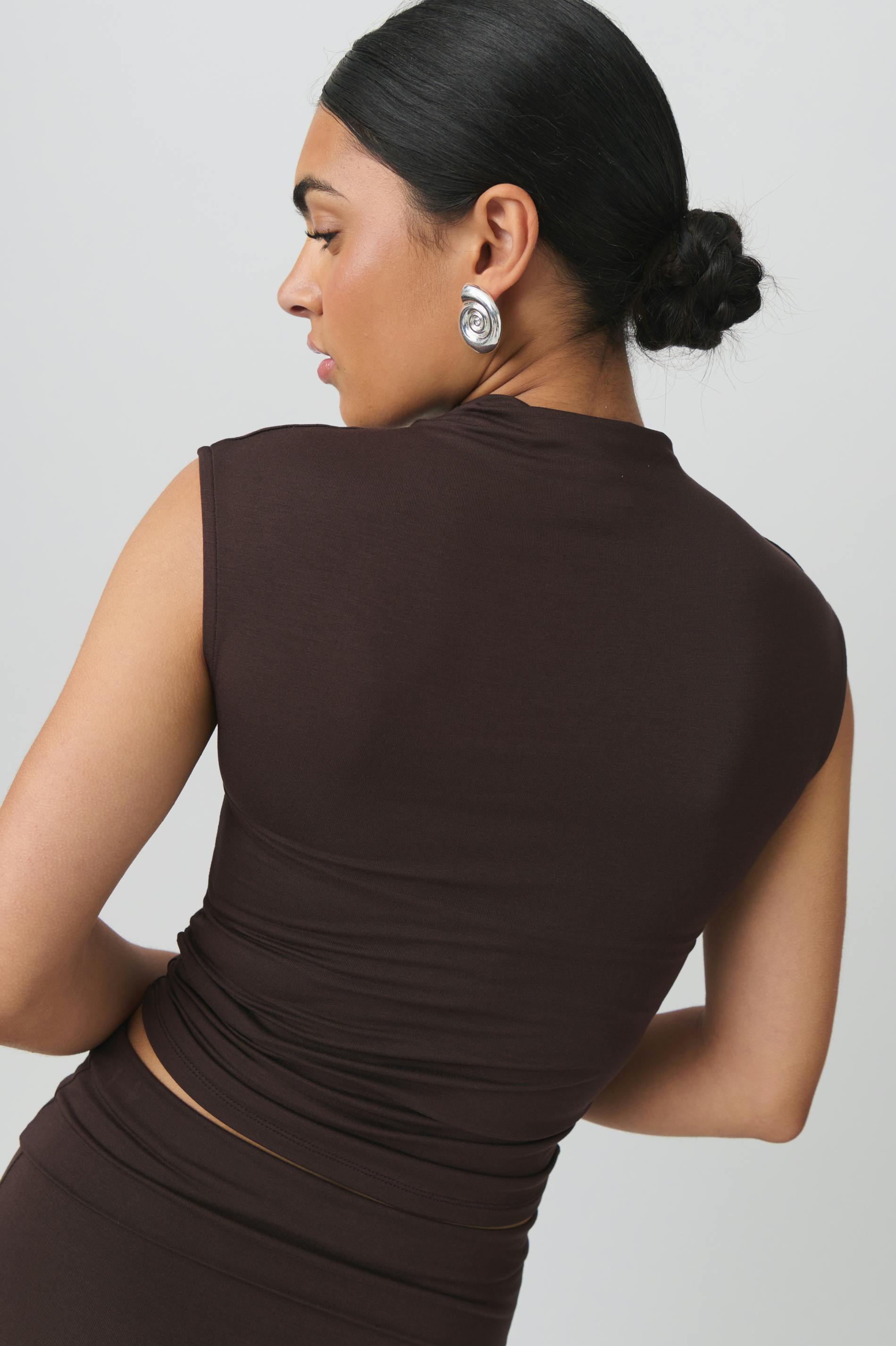Soft touch funnel neck top