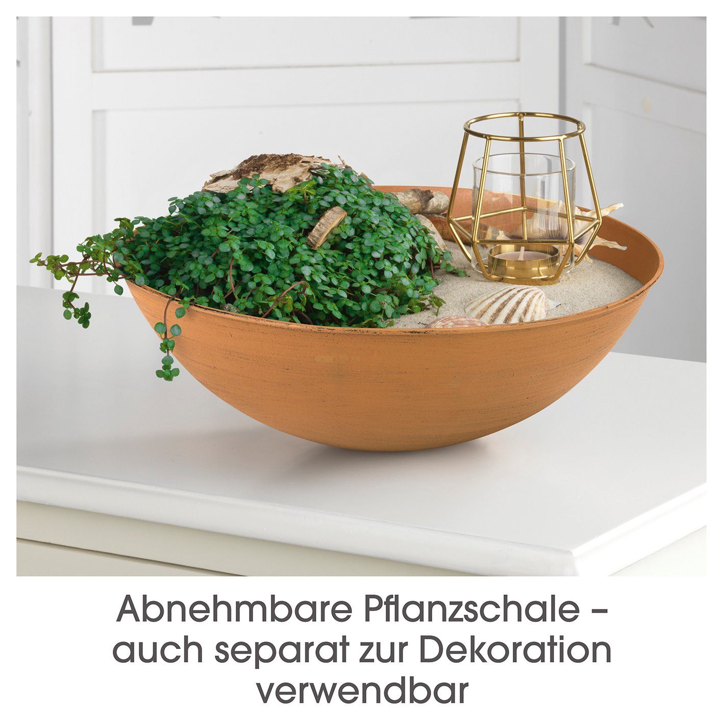 EASYmaxx Dekosäule Flamme, Pflanzschale Garten Deko Kübel Säule LED 69 cm Rost-Optik