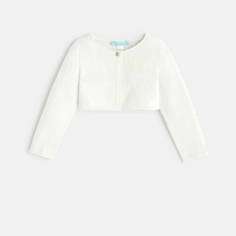 Gilet boléro court maille tricot blanc bébé fille