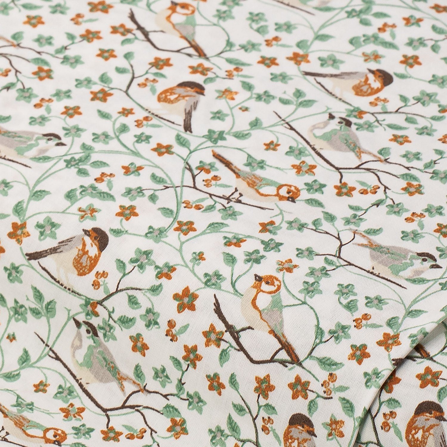Baumwollstoff Vögel & Blüten 