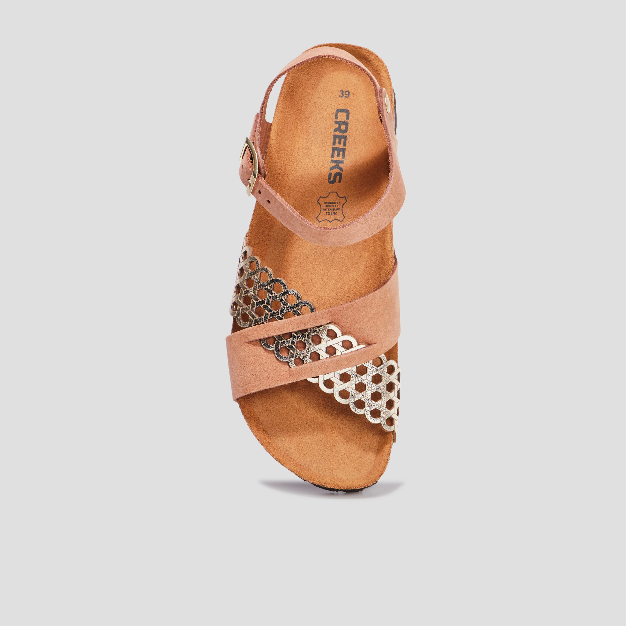 Sandales brides croisées en cuir Creeks marron femme | La Halle