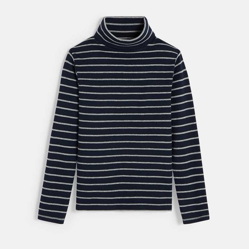 T-shirt col roulé rayé bleu garçon