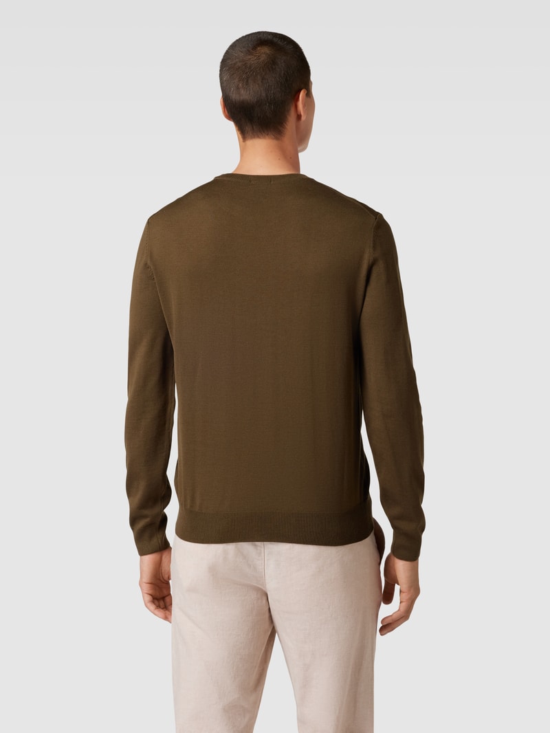 Strickpullover aus Schurwolle mit Label-Stitching Modell 'Otto' in mittelbraun