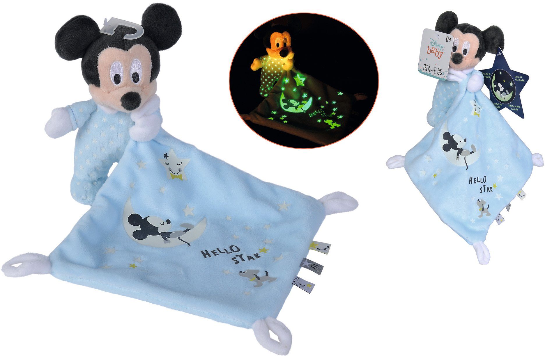 SIMBA Schmusetuch  Mickey Glow in the dark, Starry Night, mit leuchtenden Elementen