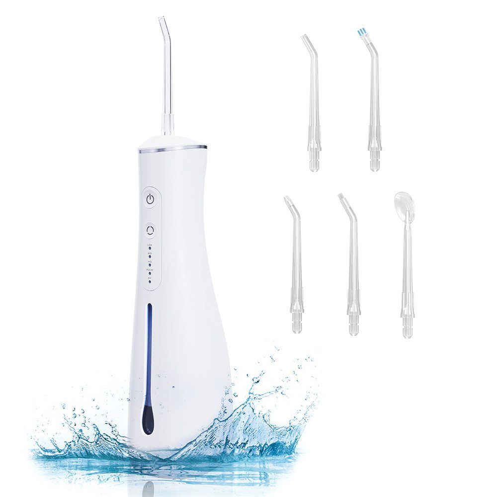 QTIYE Munddusche Elektrische Munddusche Kabellos Oral Wasser Flosser 5 Modi Mit-5 Düsen, 5 Düsen, Professional IPX7 Wasserdichter Zahnzwischenraumreiniger