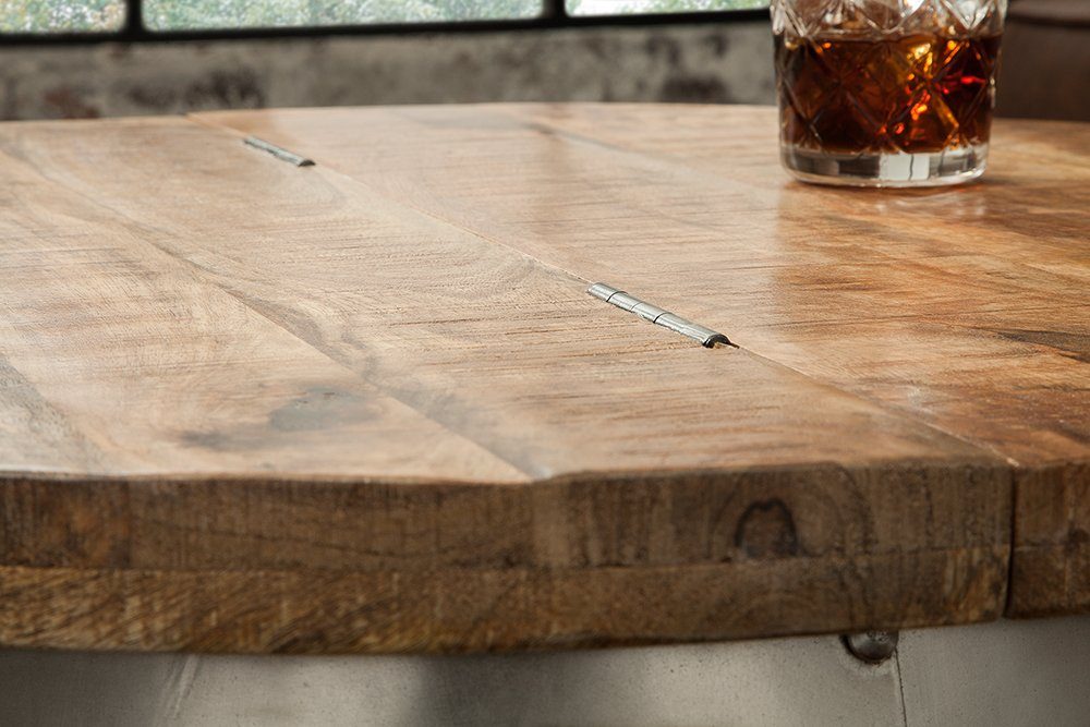riess-ambiente Couchtisch DRUMP STORAGE Ø70cm natur / silber (Einzelartikel, 1-St), Wohnzimmer · Massivholz · rund · Metall · mit Stauraum · Industrial