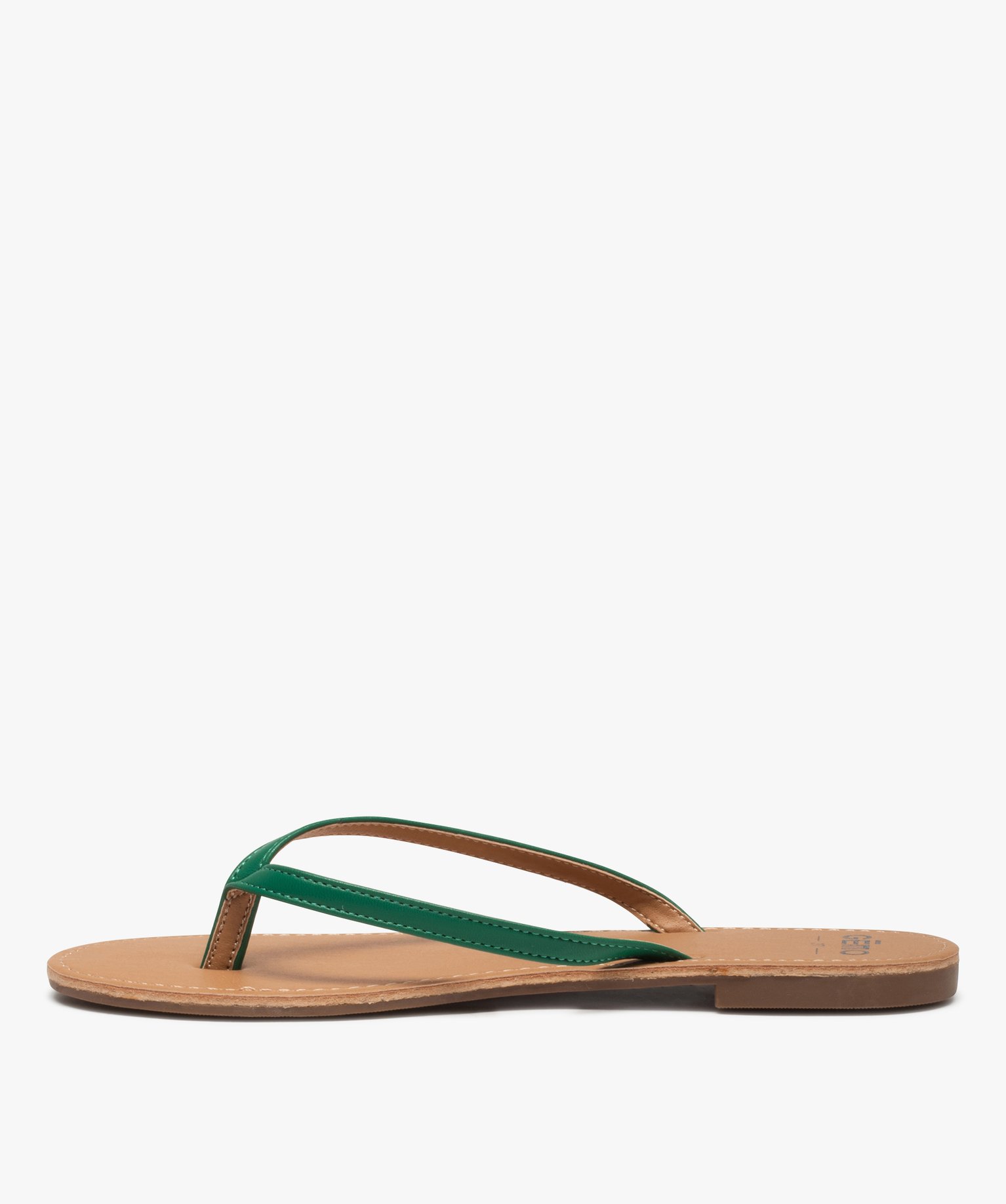 Tongs femme à petit talon plat et lanières fines vert | GEMO