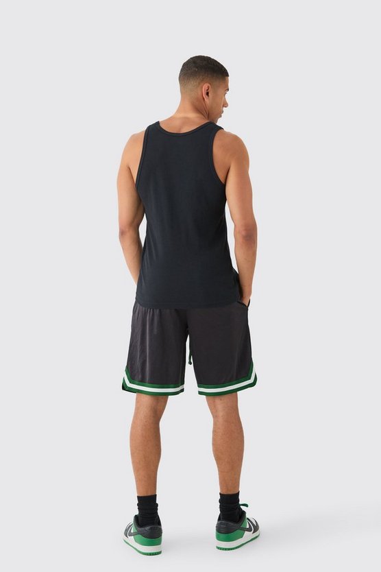 Baseball-Shorts aus Mesh und Satin mit Applique
