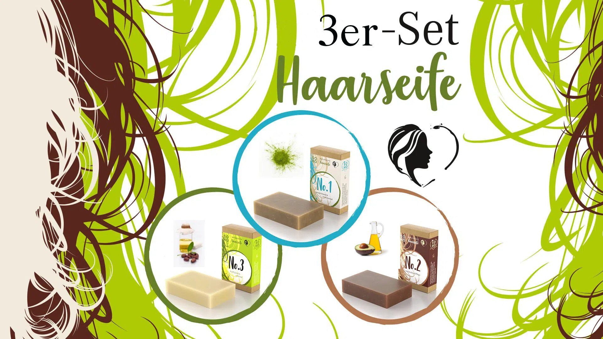 SOHO Naturkosmetik Seifen-Set Feste Haarseife, 3 exklusive Haarseifen aus bayrischer Manufaktur, 3-tlg.