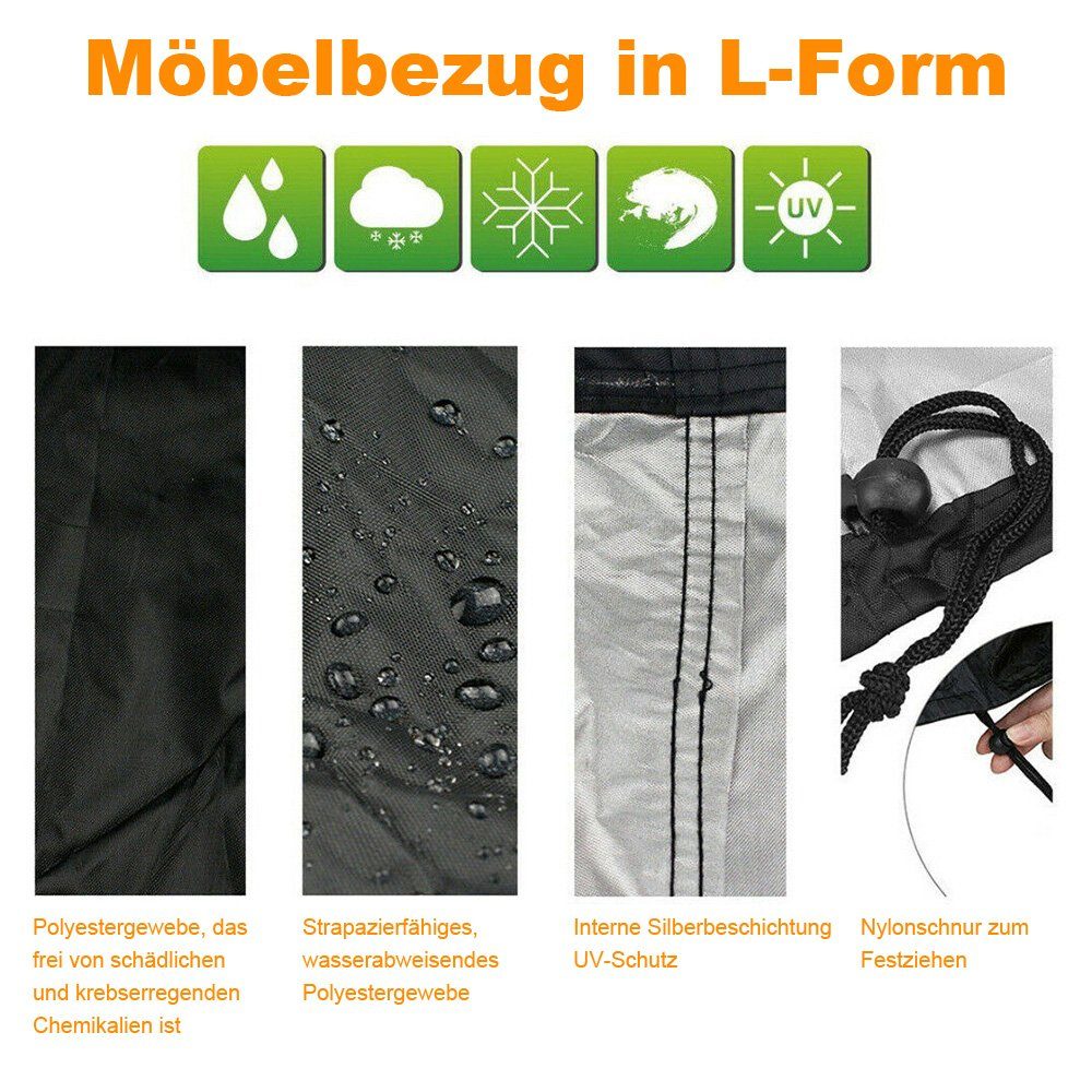 Rosnek Gartenmöbel-Schutzhülle Sofa Schutzhülle,L Form Regenschutz, Outdoor Patio Garten, Lounge Set Staubschutzhüllen