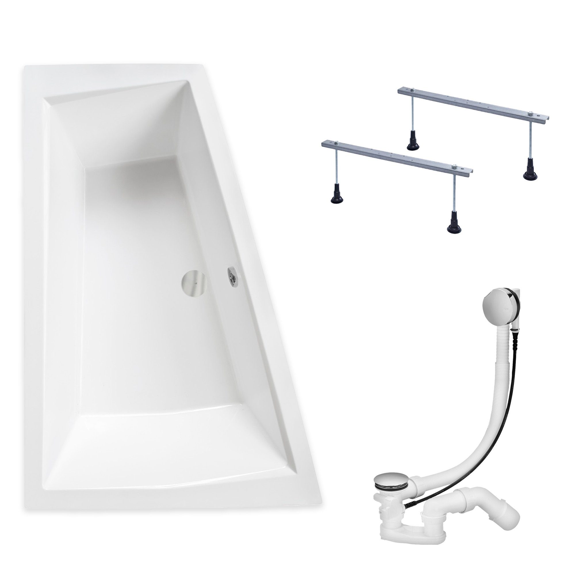 KOLMAN Badewanne Eckbadewanne Intima 170x125, (Links/Rechts), Kopfstützen Acrylschürze Styropor, Ablauf VIEGA & Füße GRATIS