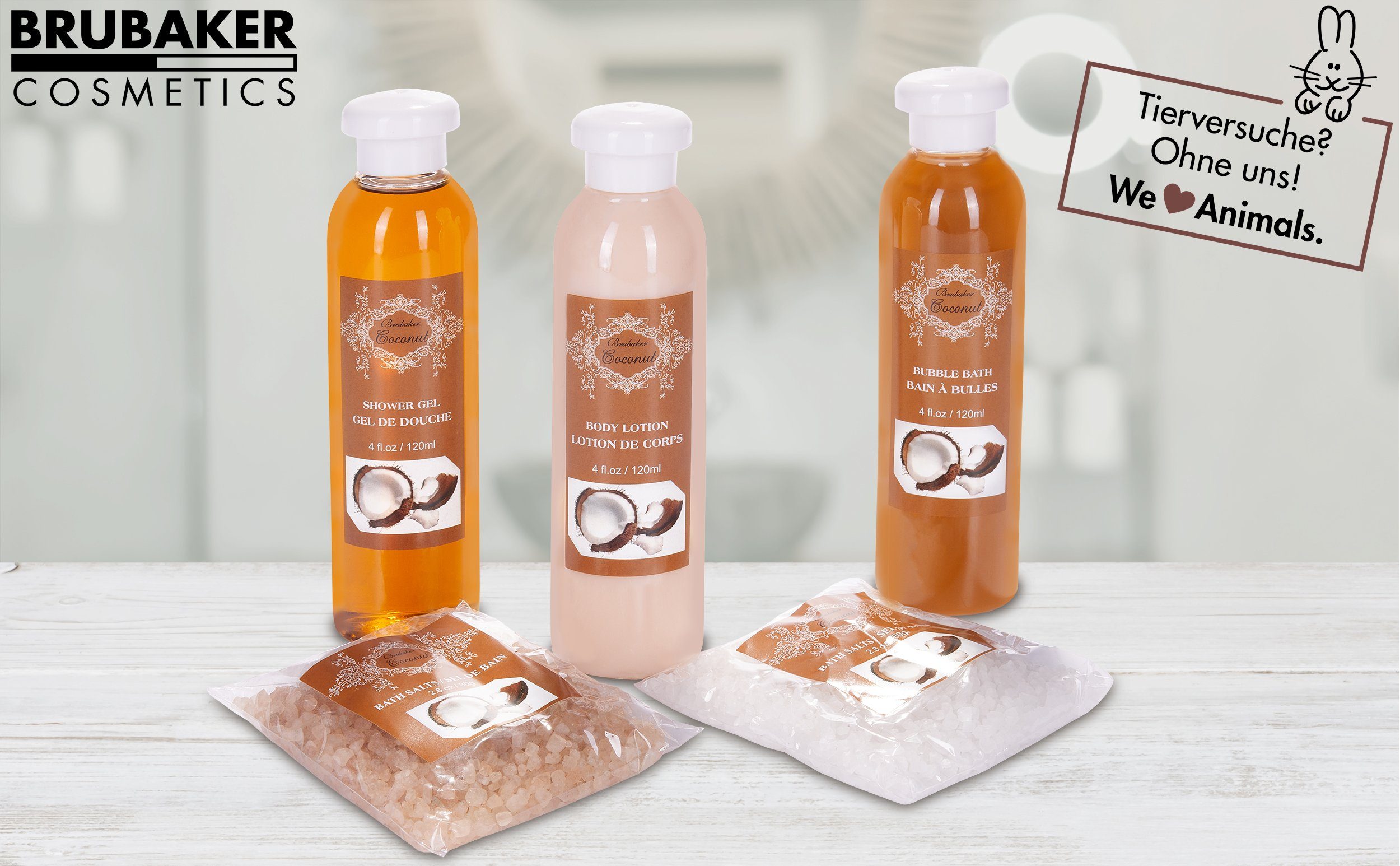 BRUBAKER Pflege-Geschenkset 2 in 1 Pflegeset Kokosnuss & Aloe Vera - Wellness Set, 15-tlg., Damen Dusch- und Badeset - Frauen Beauty Geschenkset mit Dekoration