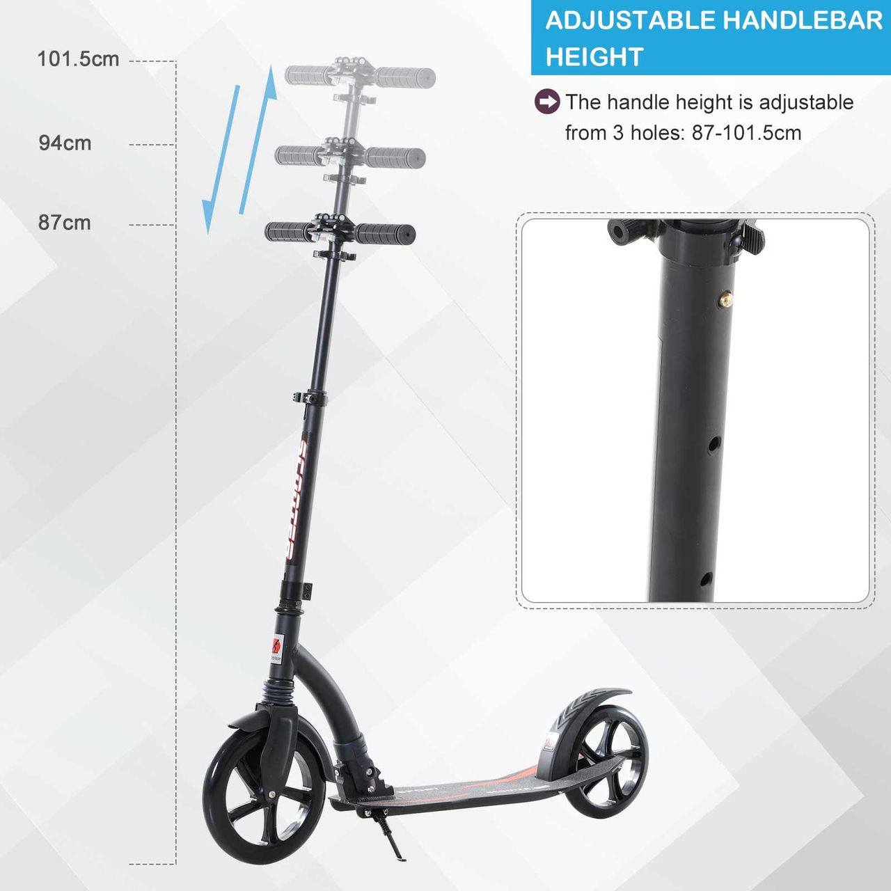 HOMCOM Kinderscooter Kickscooter mit Stoßdämpfung Tretroller Schwarz 92,5 x 37,5 x 87-101,5 cm