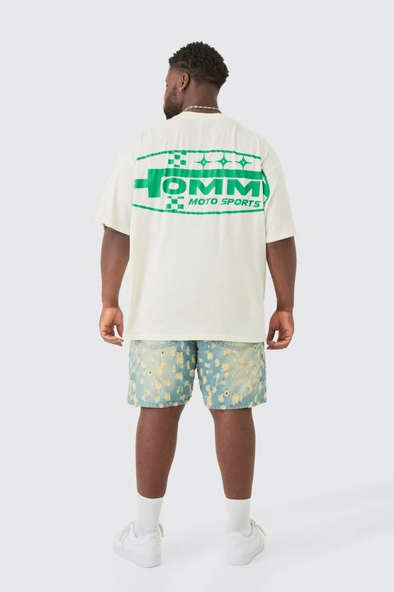 Plus T-Shirt mit Homme Moto Sport Print