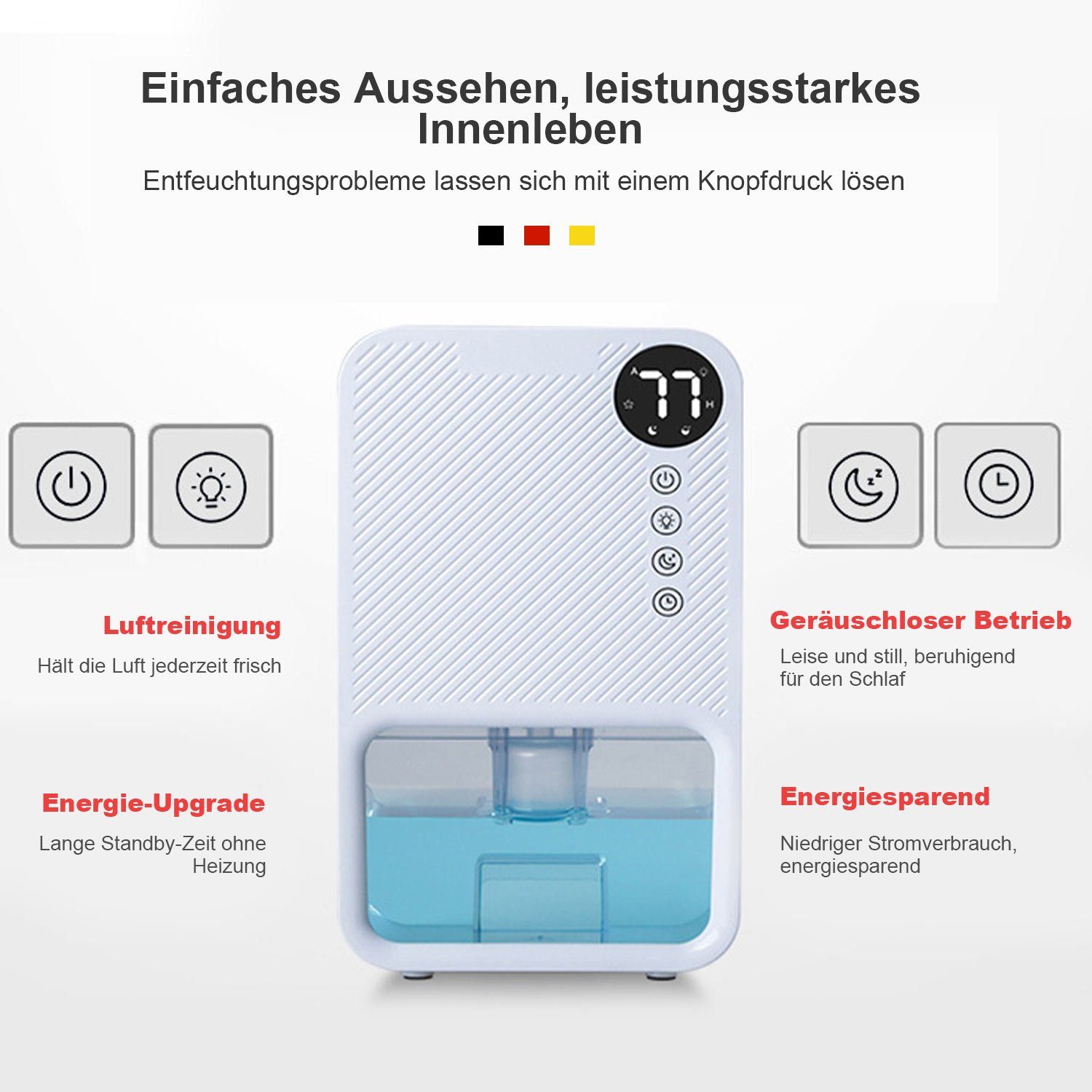 MAGICSHE Luftreiniger 1100ml Kleiner Luftentfeuchter, Schlafmodus, für 20 m² Räume, für Büros/Schlafzimmer/Badezimmer