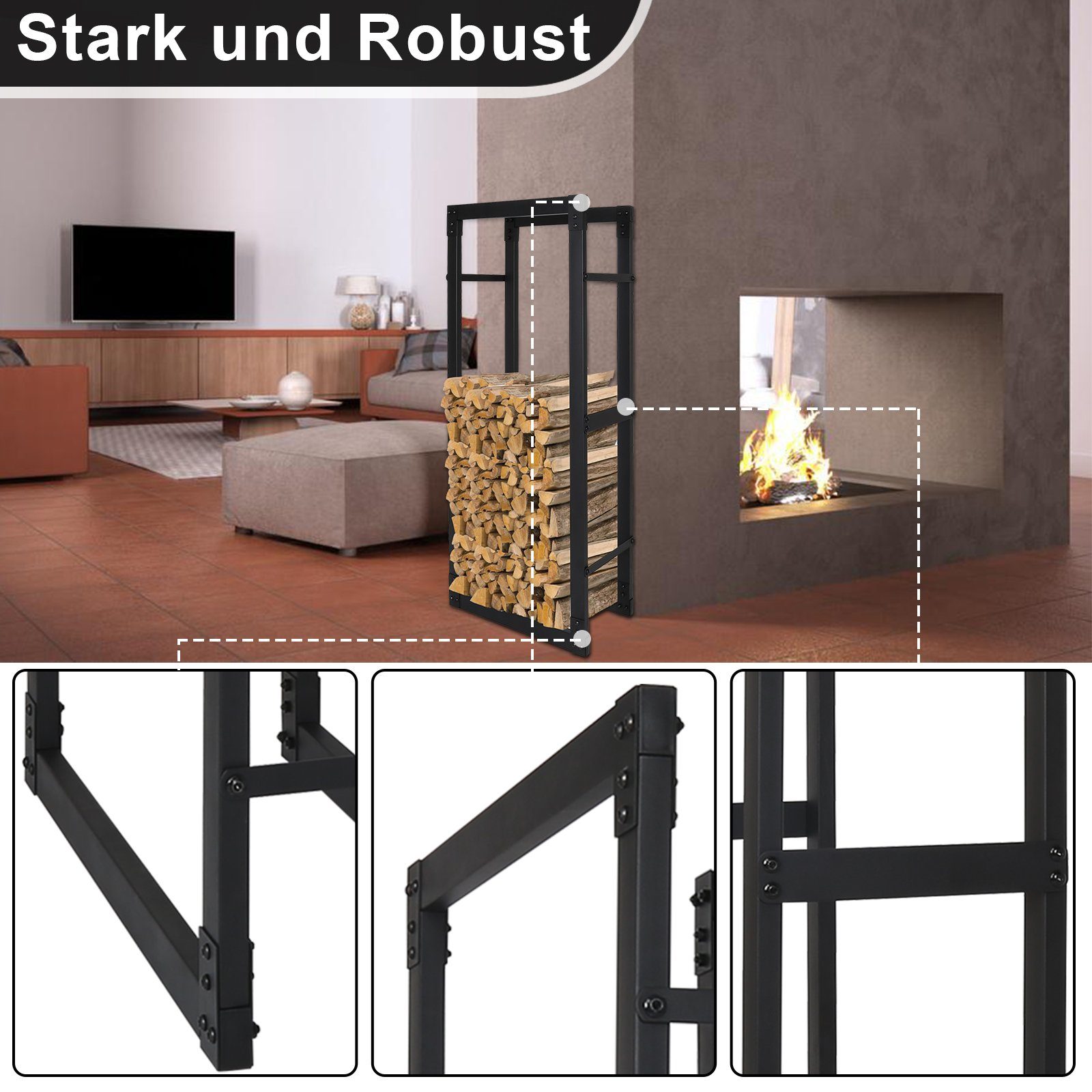 Gimisgu Kaminholzregal Kaminholzregal Kaminholzständer Metall Holzhalter Schwarz 100x60x25cm, BxTxH:60x25x100 cm