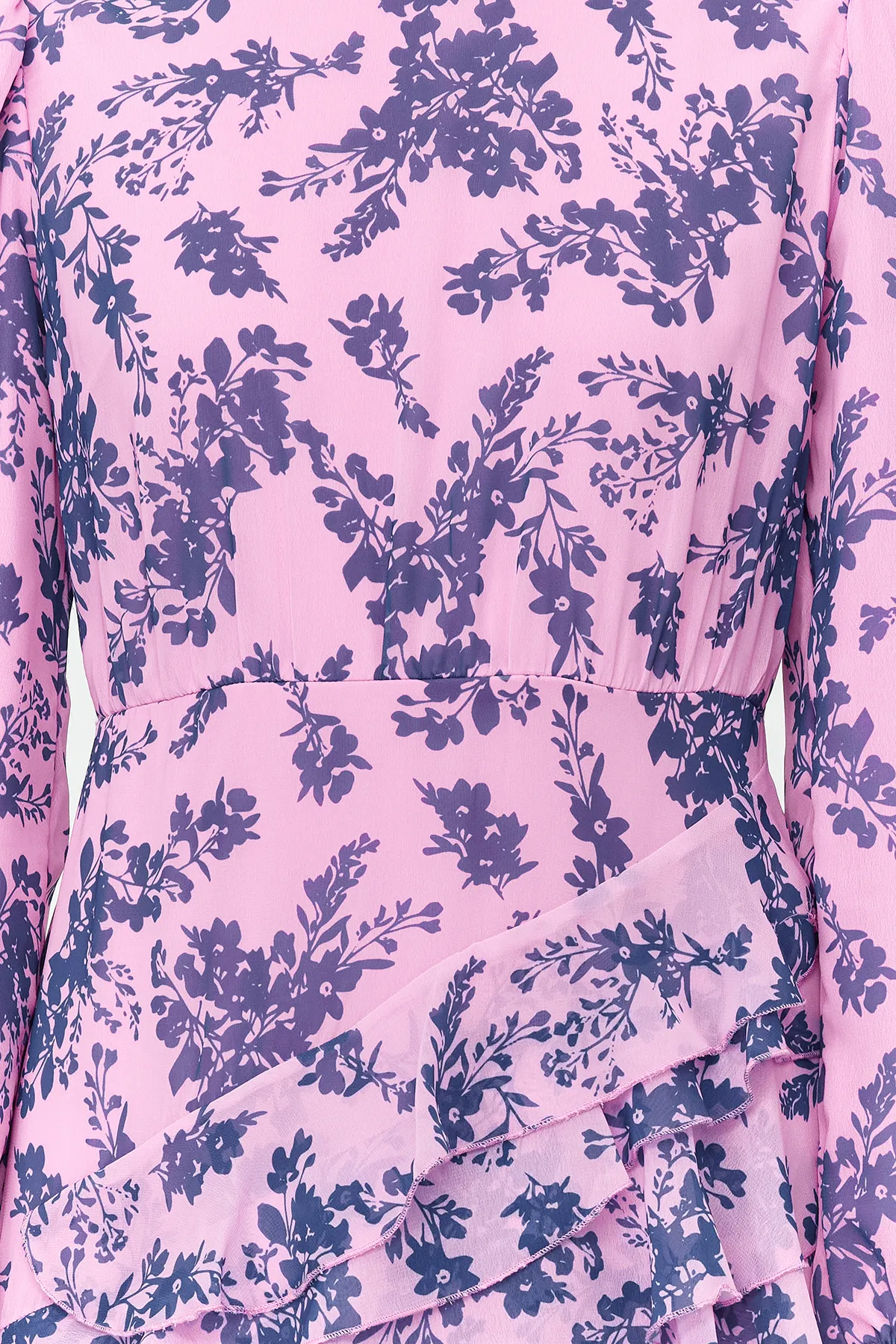 Trendyol Modest  Lilafarbener Blumenrock, gerüschtes, gefüttertes Kleid aus gewebtem Chiffon TCTSS23EB00160
