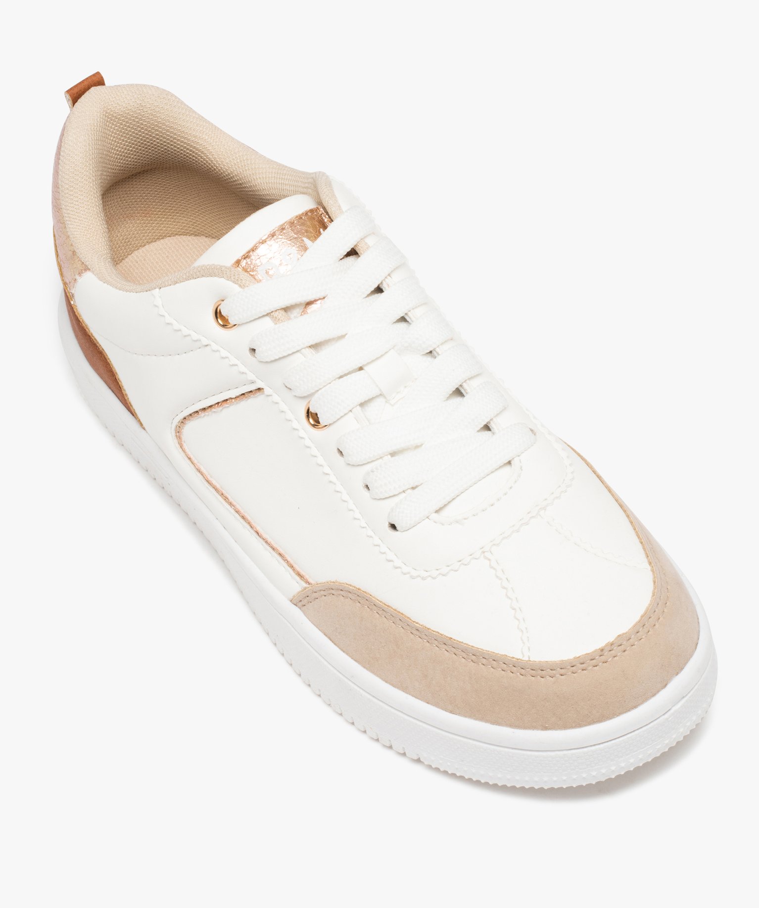 Baskets femme rétro à détails brillants et colorés - Ban... blanc | GEMO