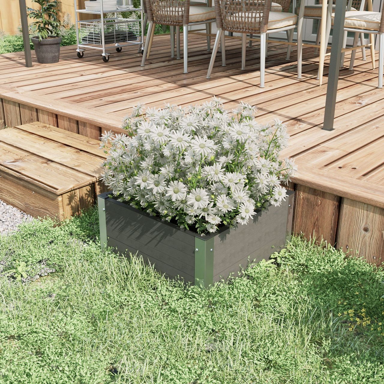 Outsunny Hochbeet, Blumenkasten, Pflanzkasten mit offenem Boden, für Garten Grau