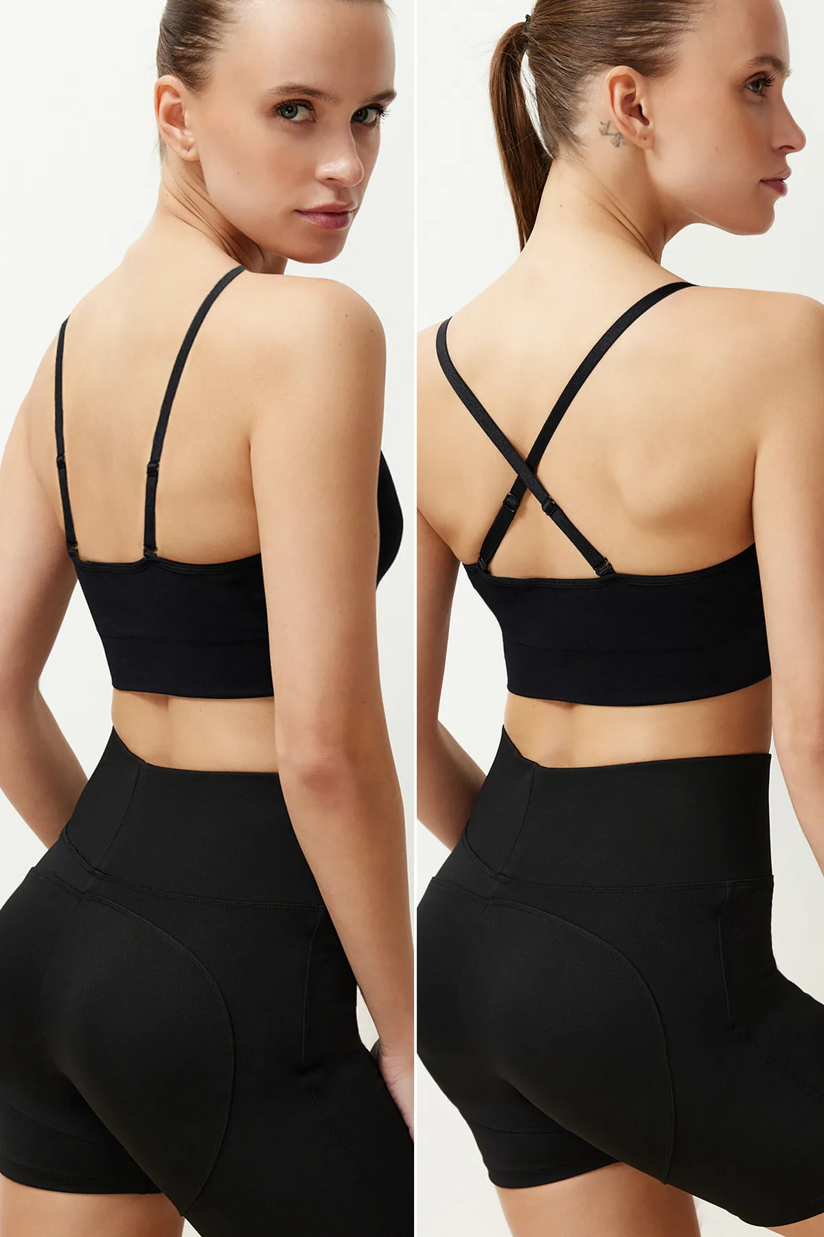 Trendyol Collection  Nahtloser Sport-BH in Schwarz mit Seilträgern - THMSS24SS00026