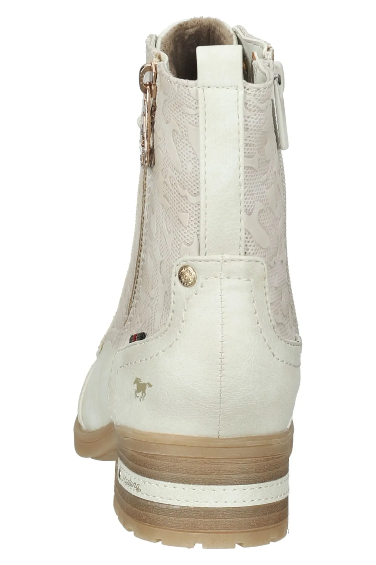 Mustang  Stiefelette - Ecru - Blockabsatz