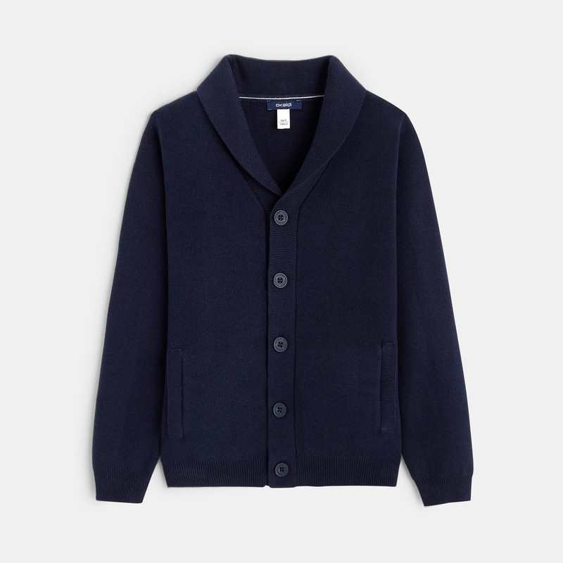 Gilet boutonné col châle bleu garçon