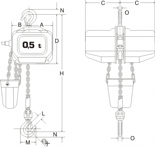 Rema 0512001-3 FBH05/500KG/3M Elephant 400 V elektrisk kjettingtalje 2 hastigheter 3,0 m 500 kg