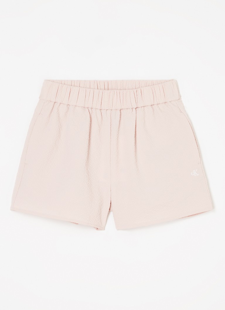 Pantaloni scurți cu talie înaltă și croială dreaptă Calvin Klein, cu finisaj texturat
