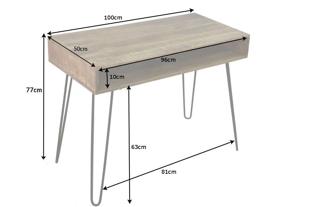 riess-ambiente Schreibtisch SCORPION 100cm natur, Arbeitszimmer · Massivholz · Metall · Home Office