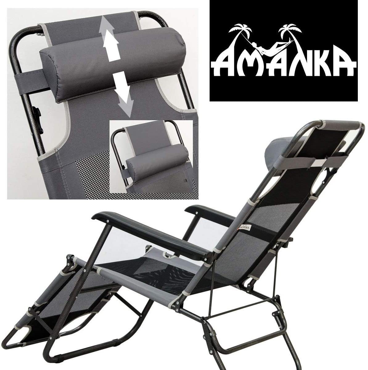 AMANKA Gartenstuhl Faltbare Campingliege Freizeitliege Gartenliege, 178 cm bis 100 kg grau
