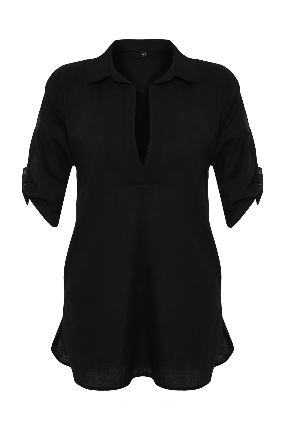Trendyol Collection  Schwarzes Mini-Strandkleid aus 100 % gewebter Baumwolle TBESS21EL3979