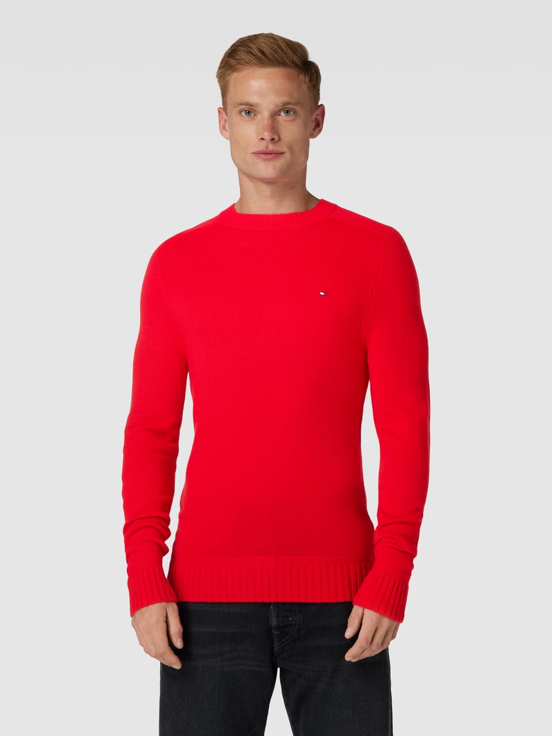Strickpullover mit Label-Stitching Modell 'MERINO' in rot