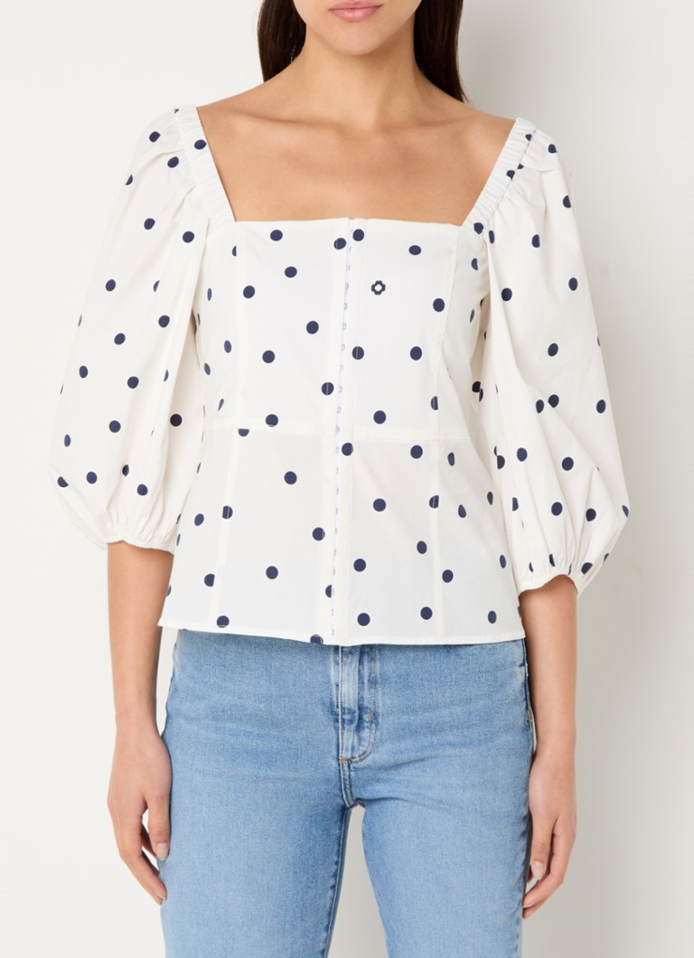 Maje off-shoulder top with polka dot print and balloon sleeves