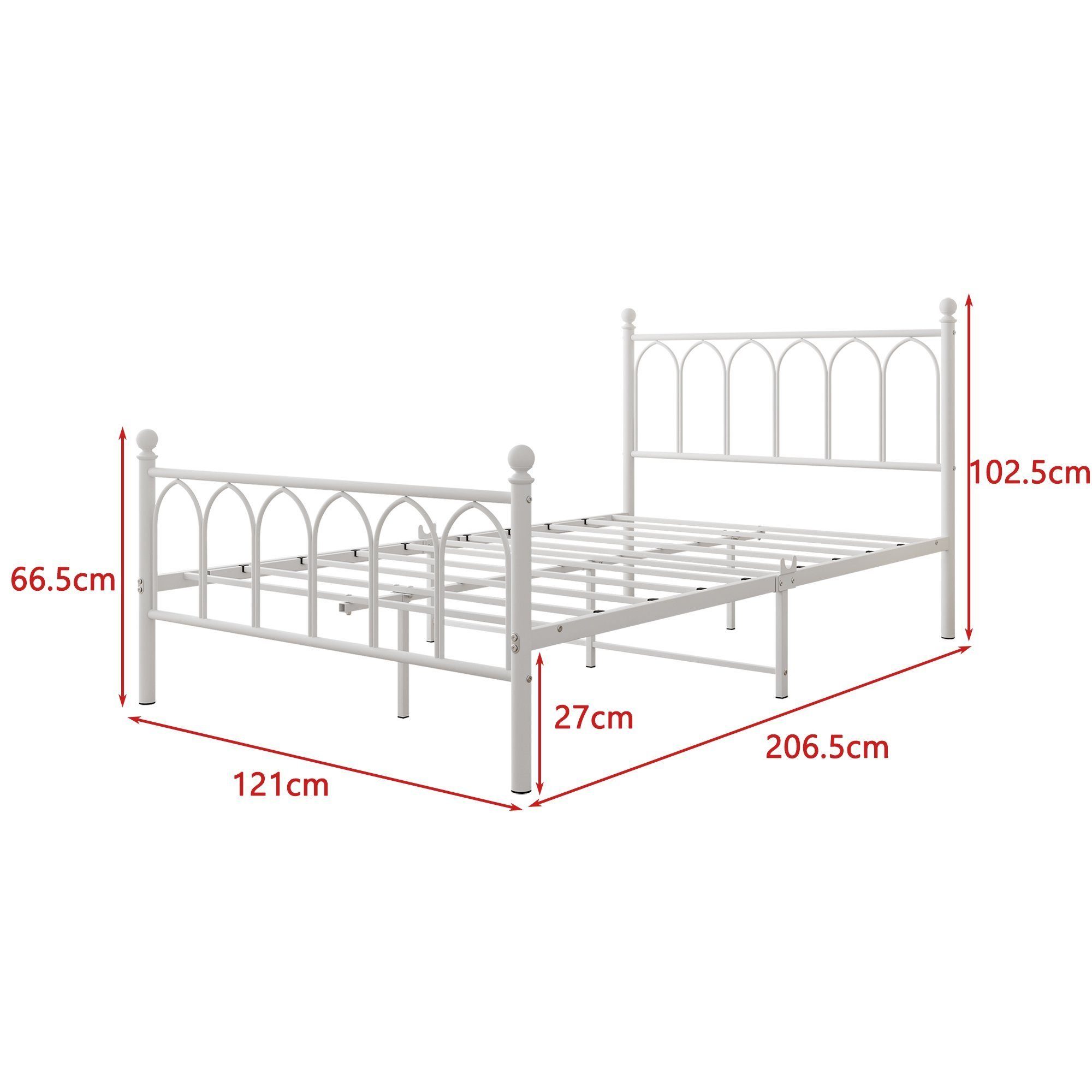 OKWISH Metallbett Metallbett Einzelbett Jugendzimmer mit Lattenrost ohne Martatze, 120 x 200 cm, Weiß