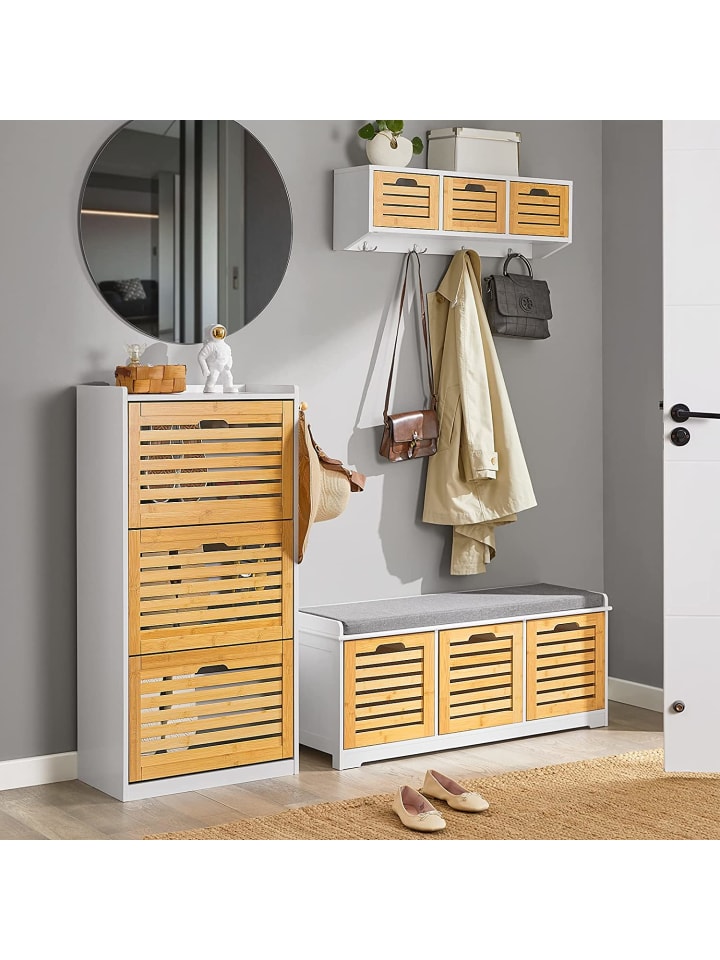SoBuy Schuhschrank in Weiß/ Braun - (B)55 x (H)112 x (T)30cm günstig kaufen onesize
