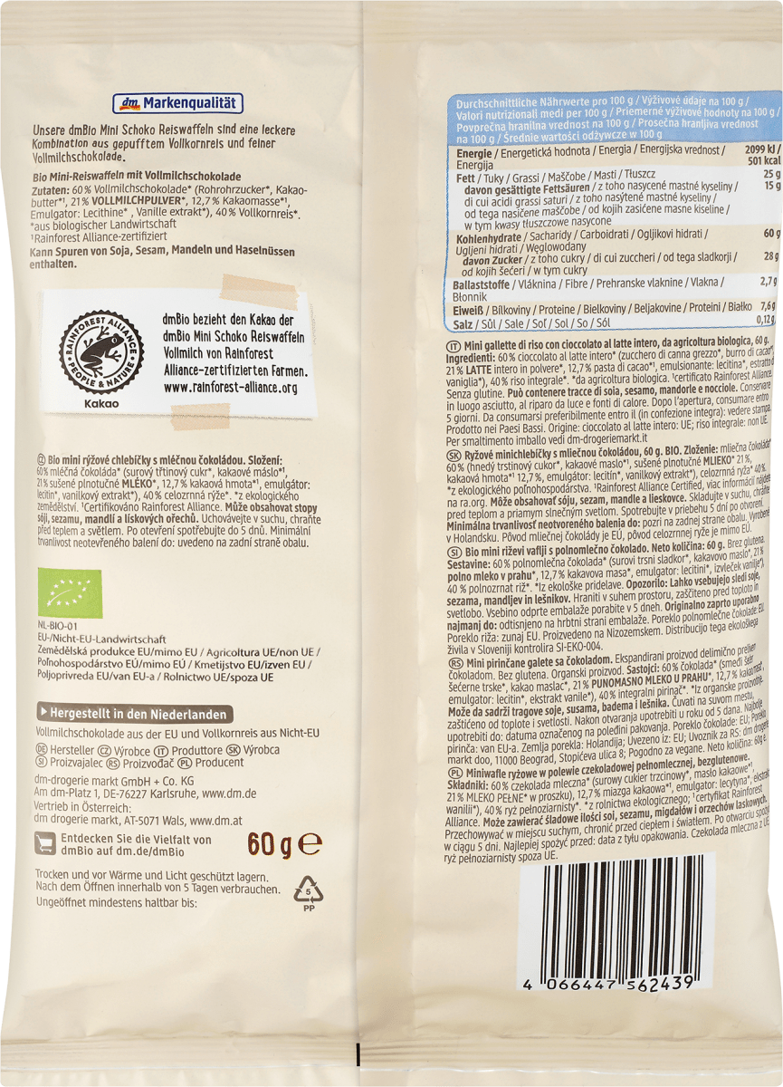 Mini Schokoreiswaffel Vollmilch, 60 g
