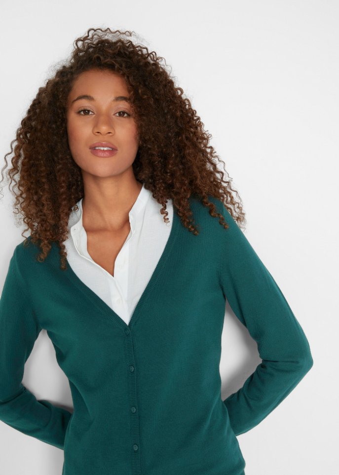 Basic Feinstrickjacke mit Knopfleiste