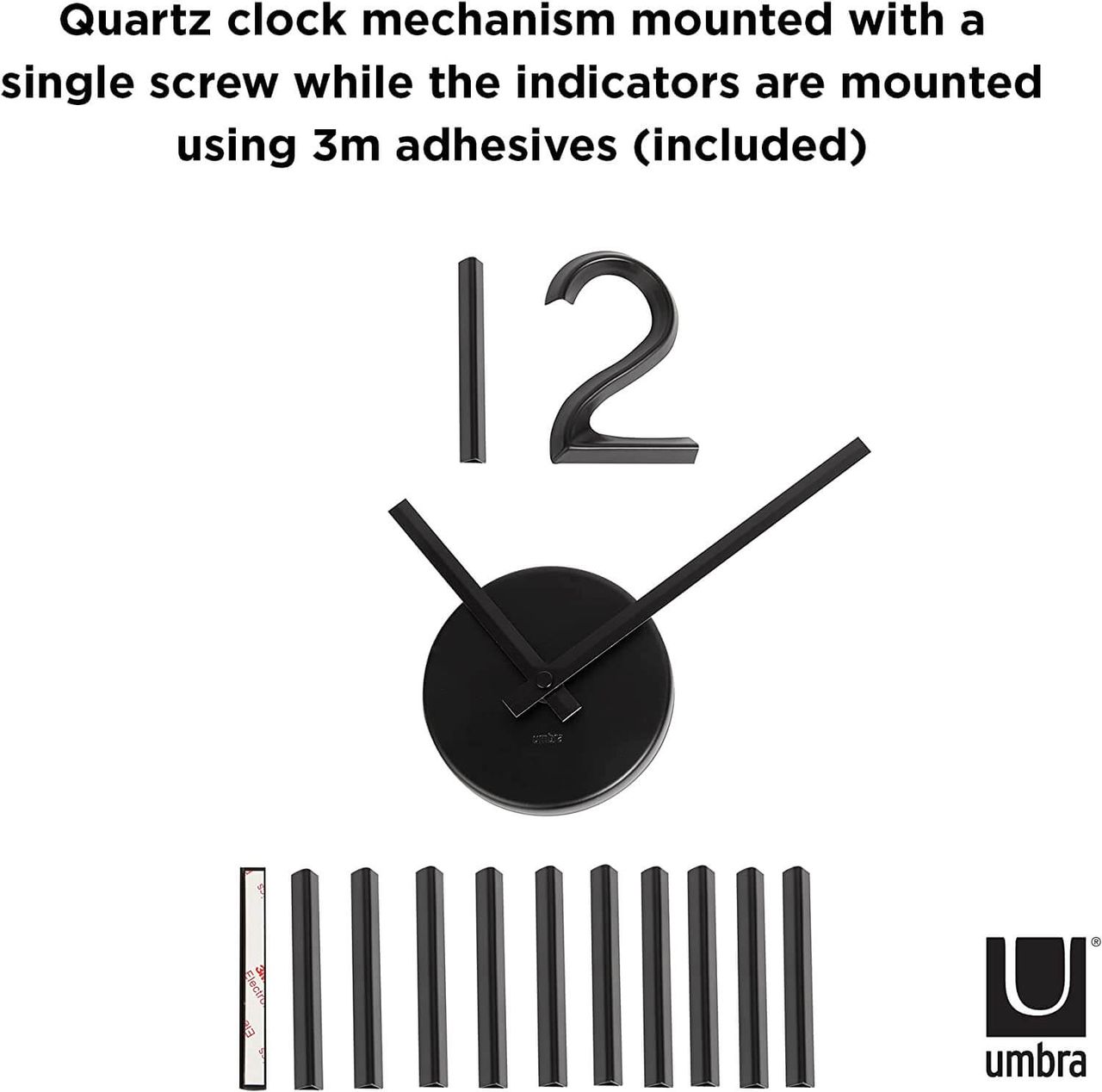 trends4cents Umbra BLINK DIY Quarz Wanduhr ohne Rahmen als Wanddekoration aus Metall mit Ziffern zum Aufkleben