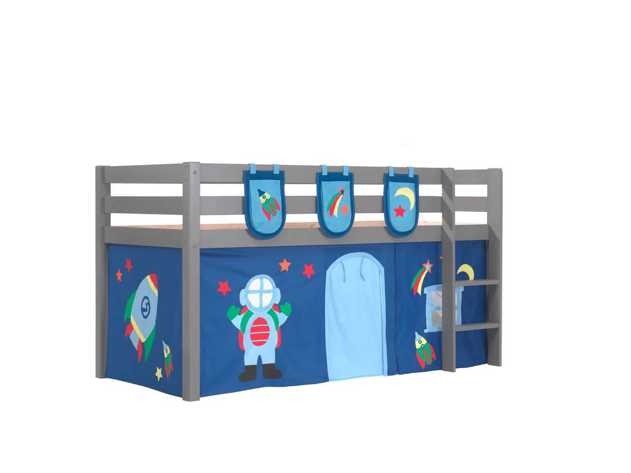 VIPACK Spielbett Pino mit Textilset Vorhang und 3 Taschen 