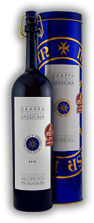 Jacopo Poli Grappa di Sassicaia Elevata in Barili Jacopo Poli Grappa di Sassicaia Elevata in Barili Ein Grappa von höchster Eleganz und Exklusivität. 0,5	 Liter - Vol 40%