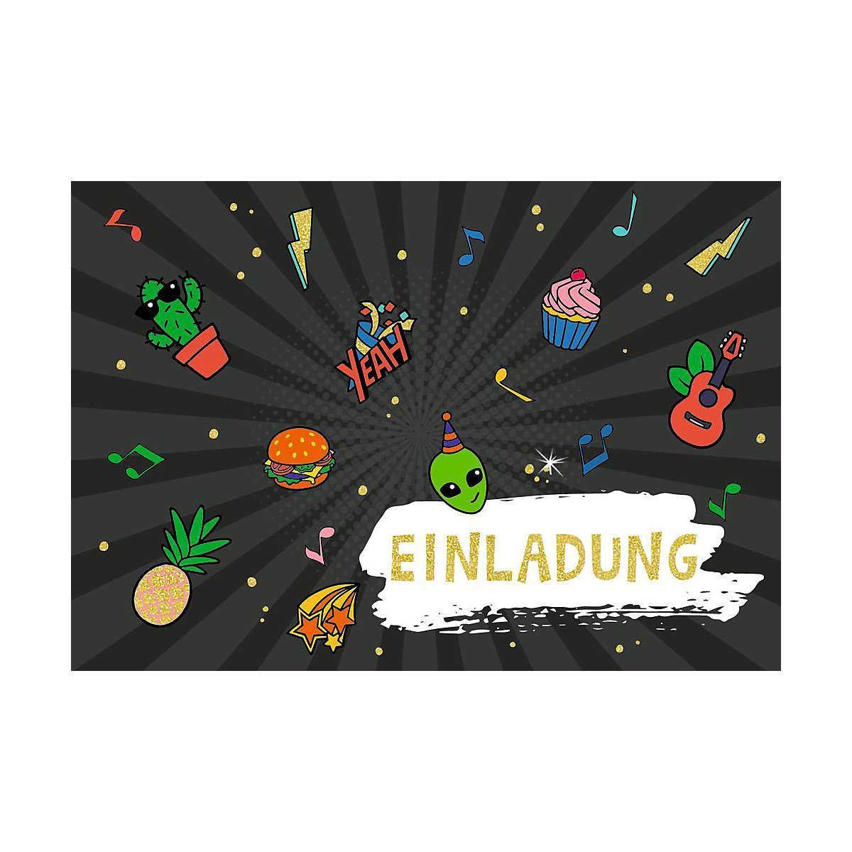 Einladungskarten Funny Patches Party, 10 Stück inkl. Umschlag