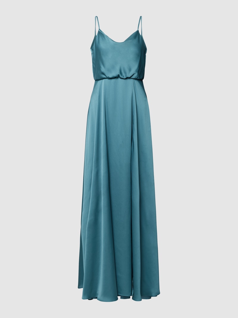 Abendkleid mit Wasserfall-Ausschnitt in ozean blau